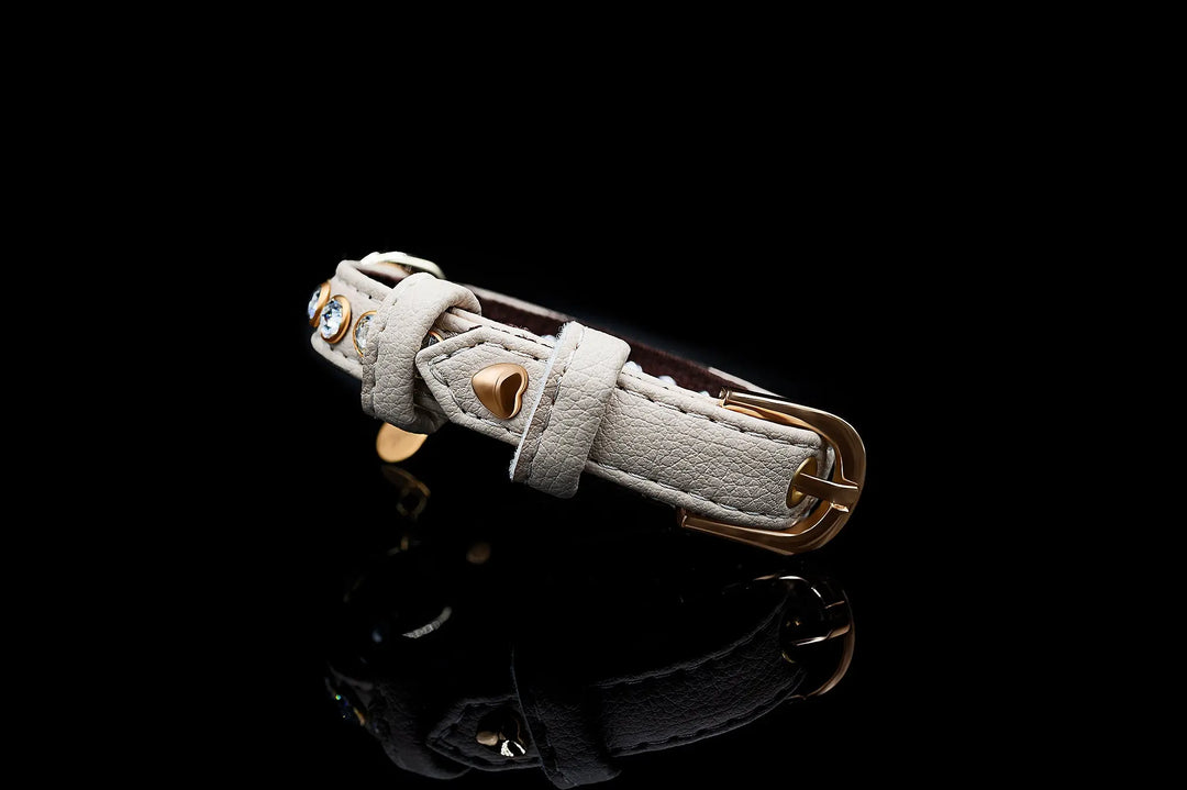 XS / BEIGE / PINATEX VEGAN LEATHER Dog Rhinestone Bling Collar| Beige Mini Royal LUX COLLAR VEGARI