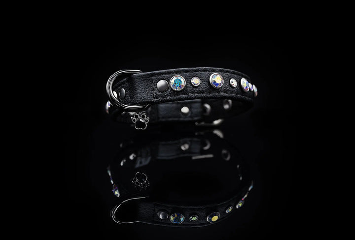 XS / BLACK / PINATEX VEGAN LEATHER Dog Rhinestone Bling Collar| Black Jet LUX COLLAR VEGARI