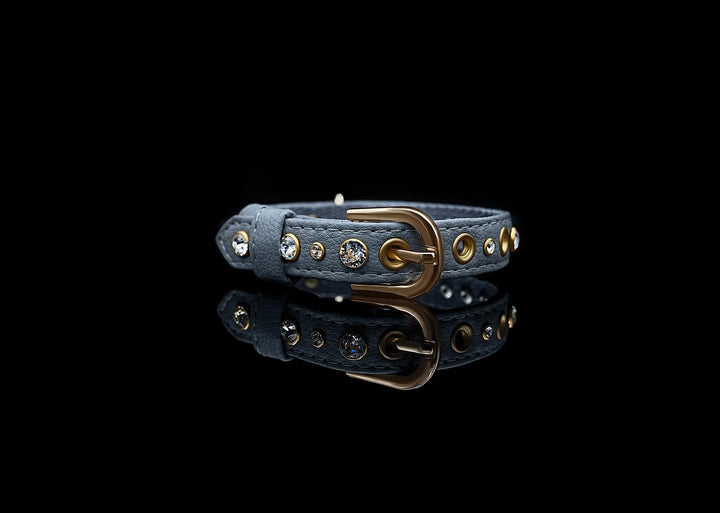 XS / GREY / PINATEX VEGAN LEATHER Dog Rhinestone Collar| Grey Luxury LUX COLLAR VEGARI