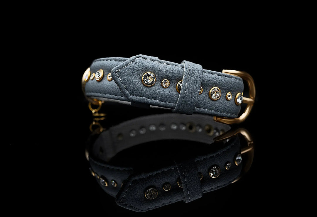 XS / GREY / PINATEX VEGAN LEATHER Dog Rhinestone Collar| Grey Luxury LUX COLLAR VEGARI
