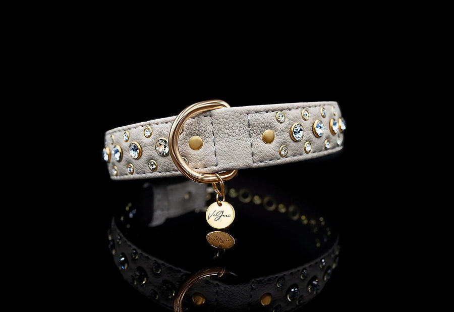 S / BEIGE / PINATEX VEGAN LEATHER Dog Rhinestone Diamond Collar| Beige Royal LUX COLLAR VEGARI