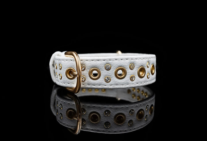 S / WHITE / PINATEX VEGAN LEATHER Dog Rhinestone Collar| White Snow LUX COLLAR VEGARI