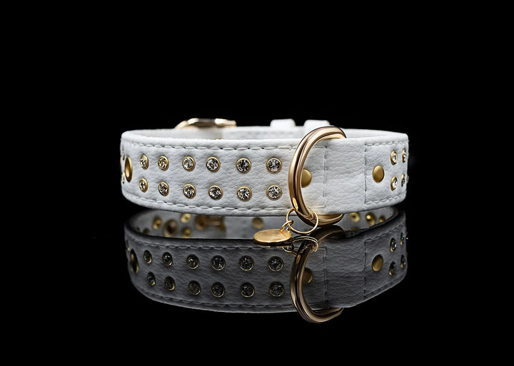 S / WHITE / PINATEX VEGAN LEATHER Dog Rhinestone Collar| White Snow LUX COLLAR VEGARI