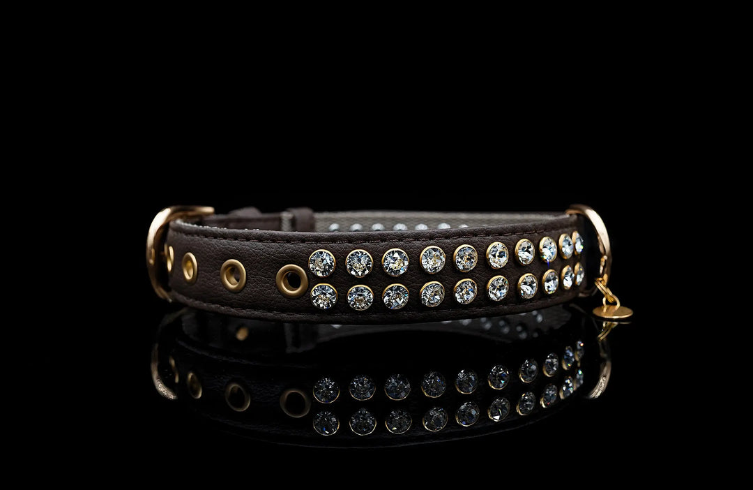S / BROWN / PINATEX VEGAN LEATHER Dog Rhinestone Collar| Born To Impress LUX COLLAR VEGARI