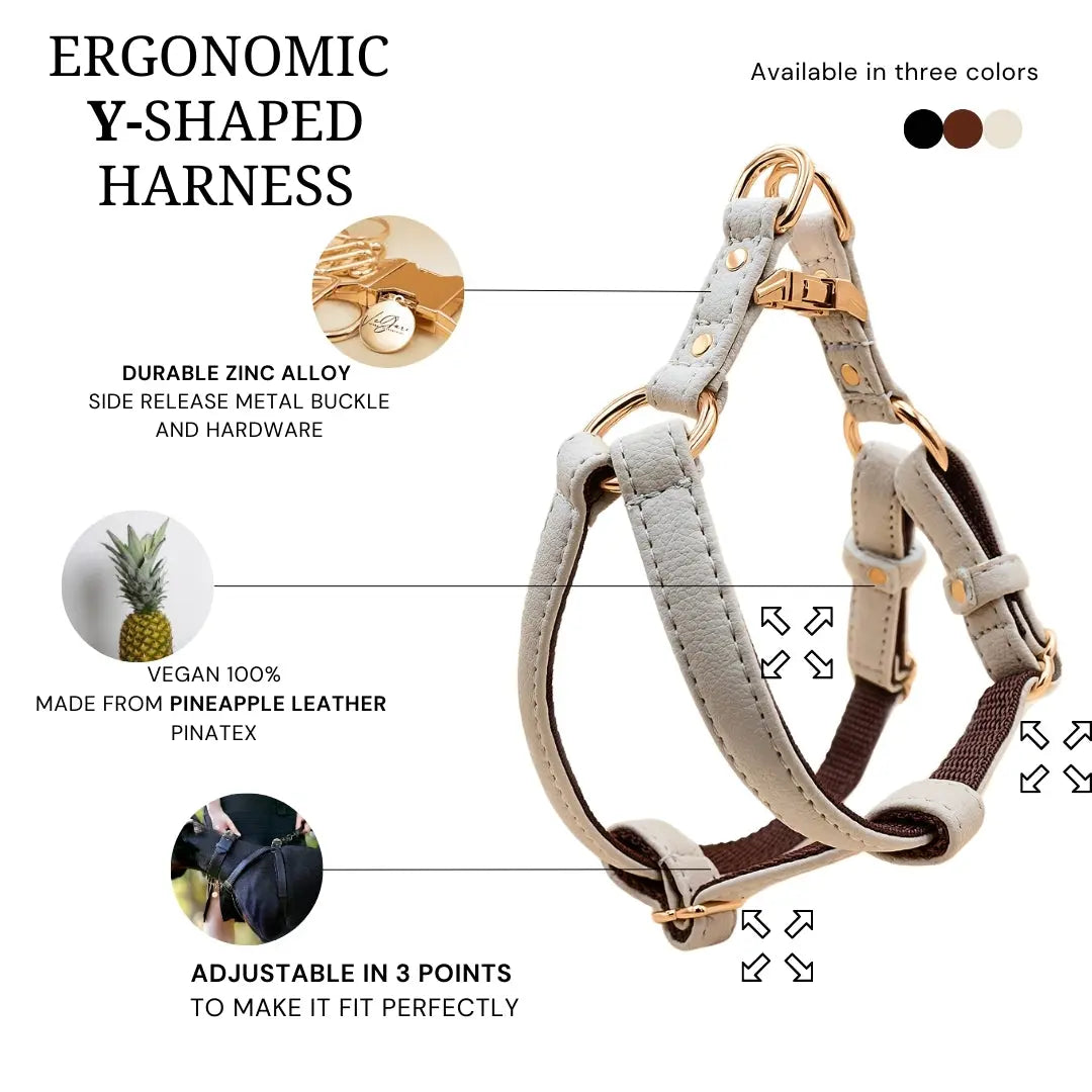 XS + LEASH / BEIGE / PINATEX VEGAN LEATHER SPECIAL DEAL: Dog Harness & Leash SET| BEIGE ROYAL HARNESS VEGARI