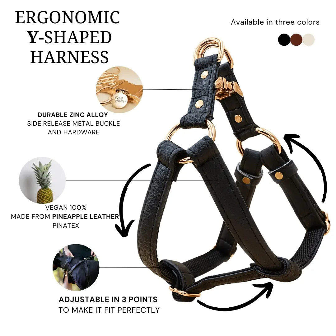 XS / BLACK / PINATEX VEGAN LEATHER Anatomical Correct Dog Harness - BLACK PARADISE HARNESS VEGARI