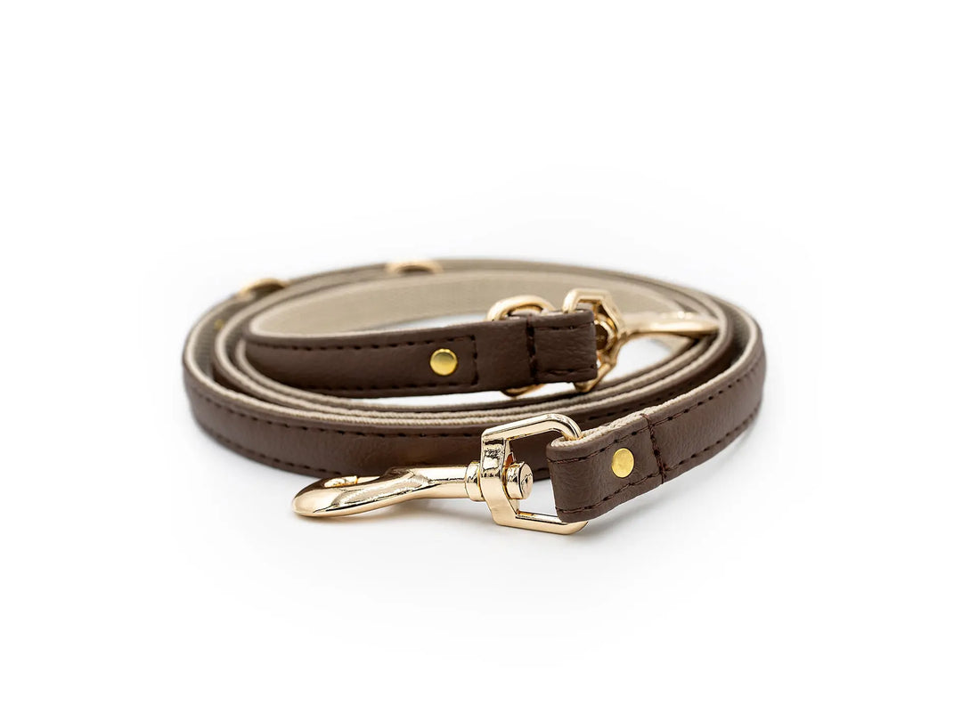 DOG COLLAR, CAT COLLAR, DOG LEAD, CAT LEAD, COLLAR AND LEAD SET, MADE FROM VEGAN LEATHER PINATEX BY ANANAS ANAM, BROWN COLOUR SET, COLLAR, LEAD, VEGAN LEATHER, ZINC ALLOY AND BRASS METAL PARTS, ENGRAVED LOGO, CUSTOM DESIGNED