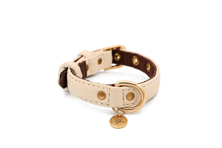 XS / BEIGE / PINATEX VEGAN LEATHER Vegan Plant Leather Dog Collar -BEIGE-| Made from Pineapple Leather Piñatex DOG COLLARS VEGARI