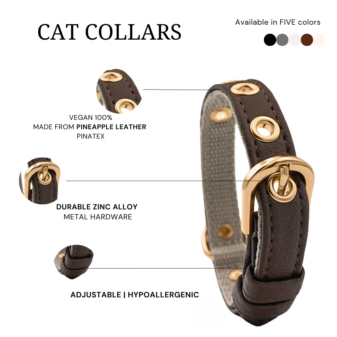 vegan cat collars made by vegari from pineapple leather for very good price, sustainable and ethical choice