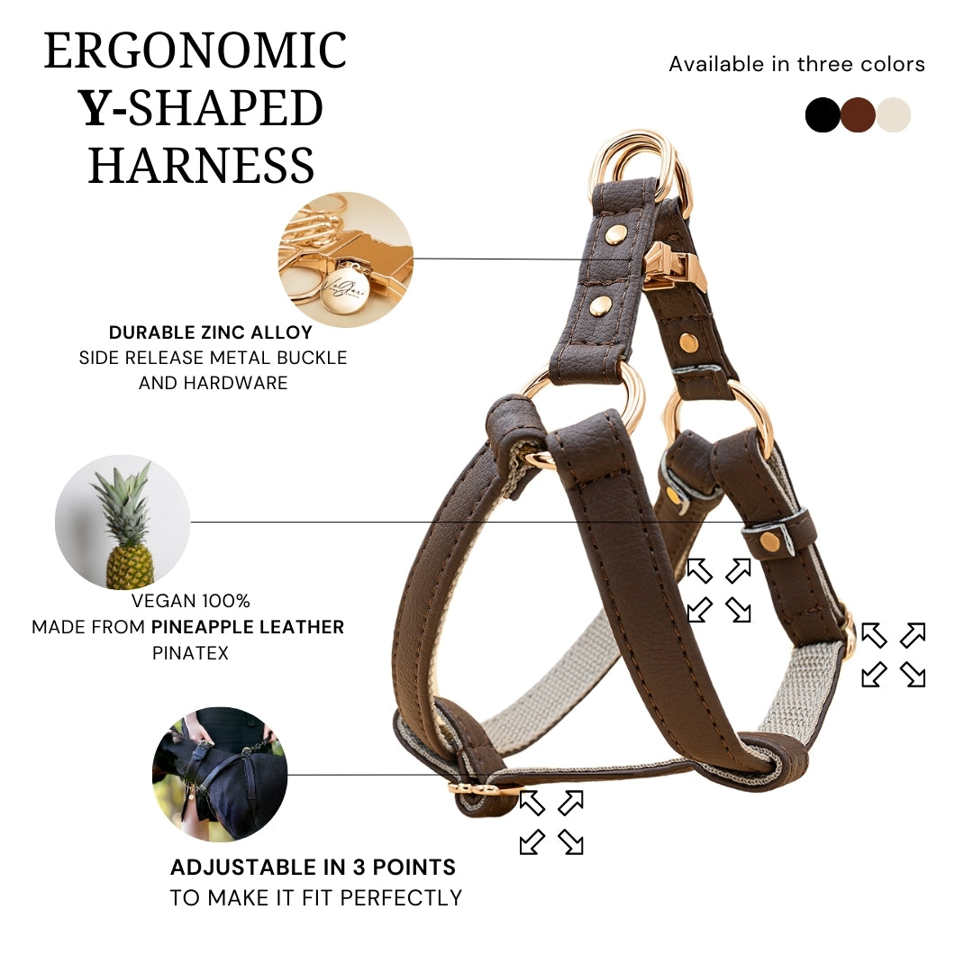 BROWN COLOR VEGAN LEATHER DOG HARNESS IN Y SHAPE